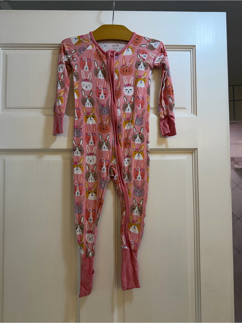 Little Sleepies Pink Bunny Print Footed One-Piece
